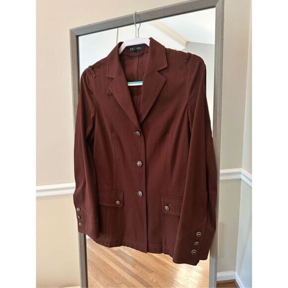 Escada Button Up Safari  Brown‎ Jacket Size Medium - Picture 2 of 6